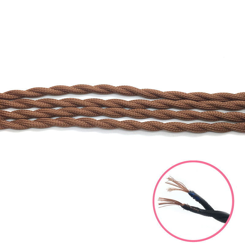  Cable de luz trenzado de tela trenzada de café sólido, 6.6 ft  2x0.75 vintage retro conector de cable eléctrico telar : Industrial y  Científico